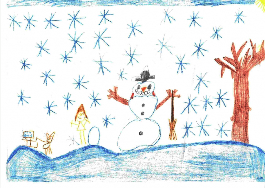 Annas Bellas Siliņas (7 gadi) ziemas prieku zīmējums