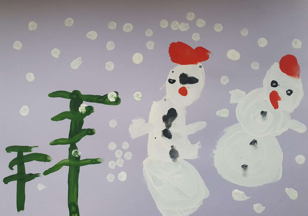 Miķeļa Apsīša (3 gadi) ziemas prieku zīmējums
