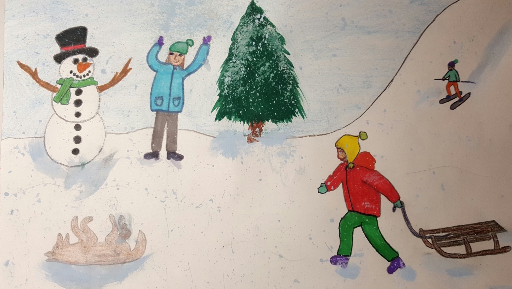 Sanijas Freibergas (11 gadi) ziemas prieku zīmējums