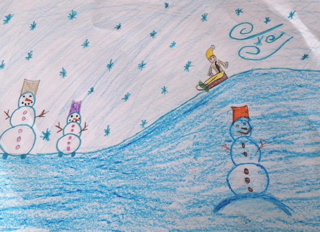 Danielas Ērikas Lapiņas (10 gadi) ziemas prieku zīmējums